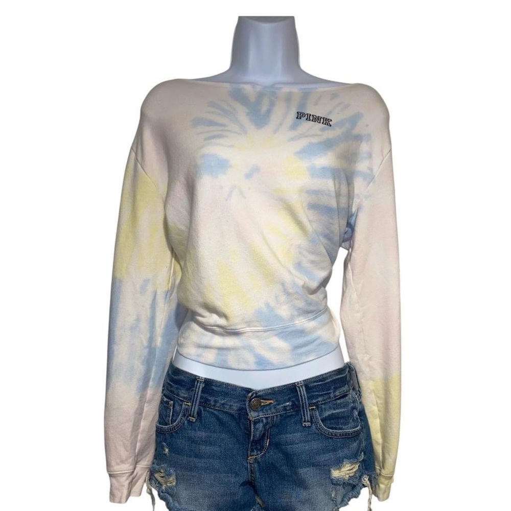 VS PINK off the shoulder pastel tie-dye crewneck